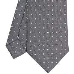 CRAVATTA SARTORIALE CLASSICA IN SETA GRIGIO SCURO Microfantasia fiore