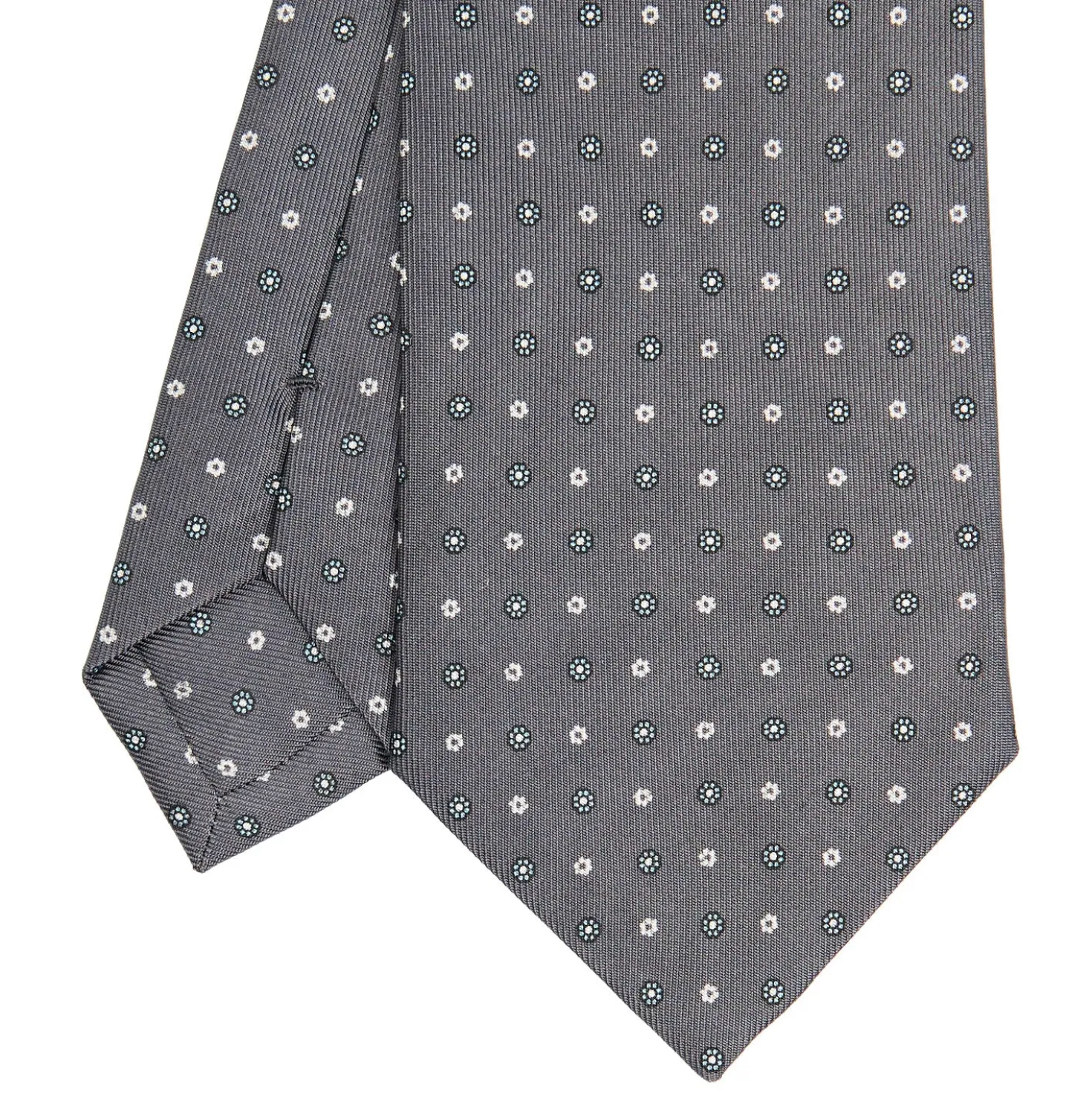 CRAVATTA SARTORIALE CLASSICA IN SETA GRIGIO SCURO Microfantasia fiore