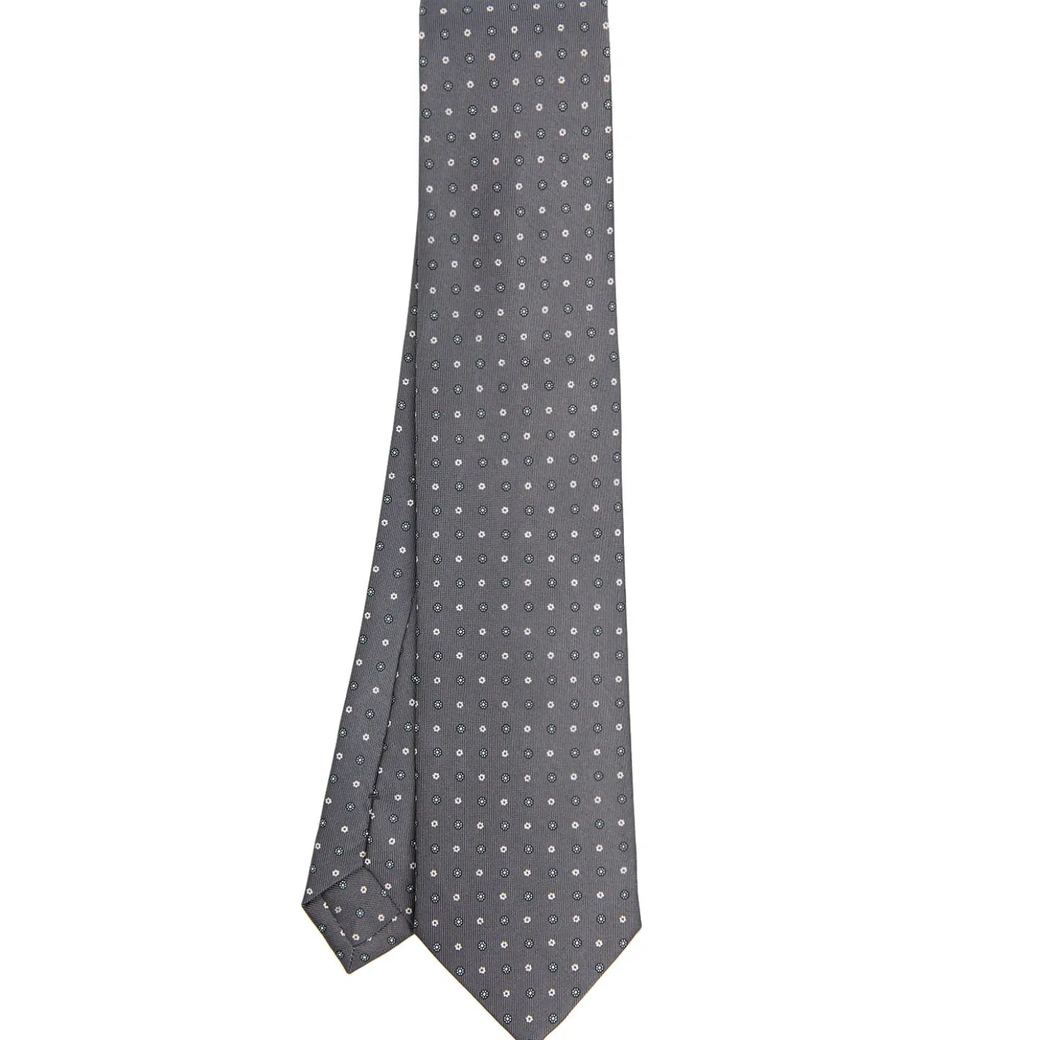 CRAVATTA SARTORIALE CLASSICA IN SETA GRIGIO SCURO Microfantasia fiore