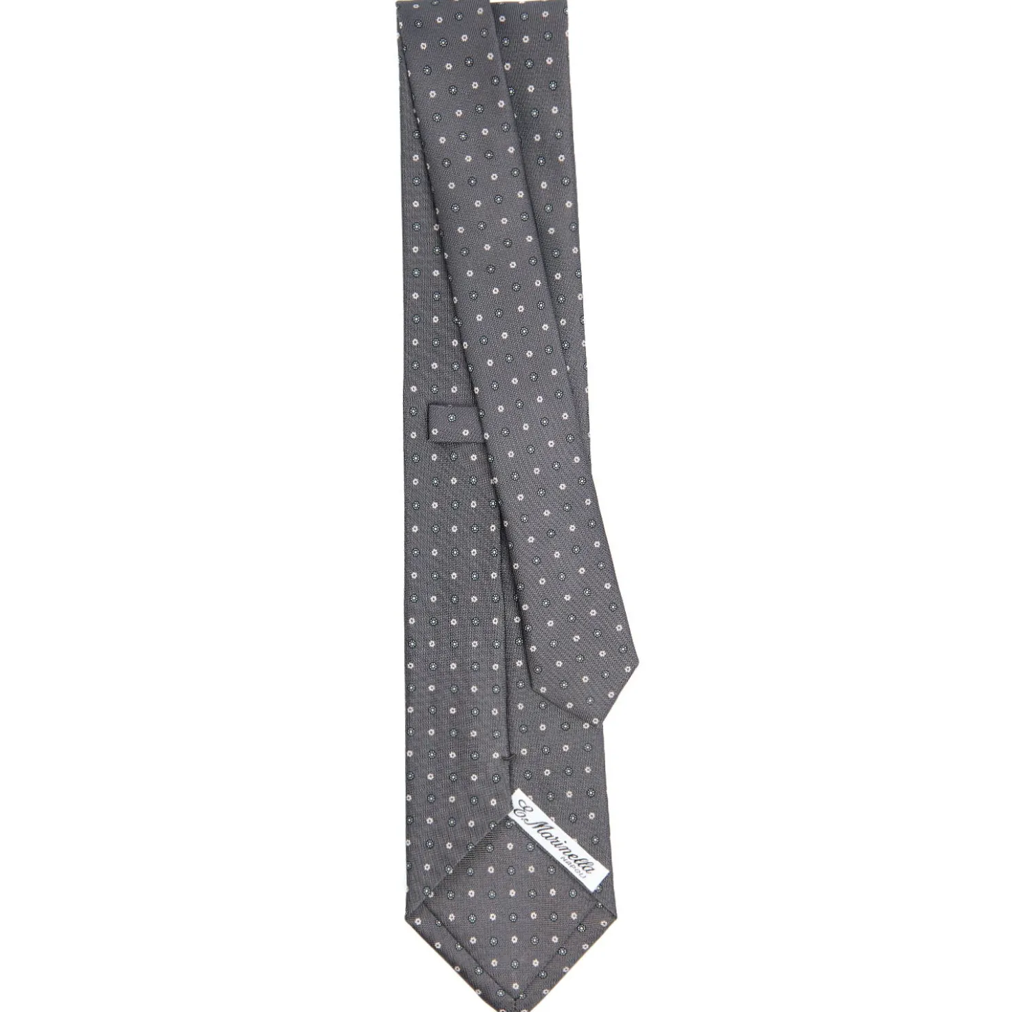 CRAVATTA SARTORIALE CLASSICA IN SETA GRIGIO SCURO Microfantasia fiore