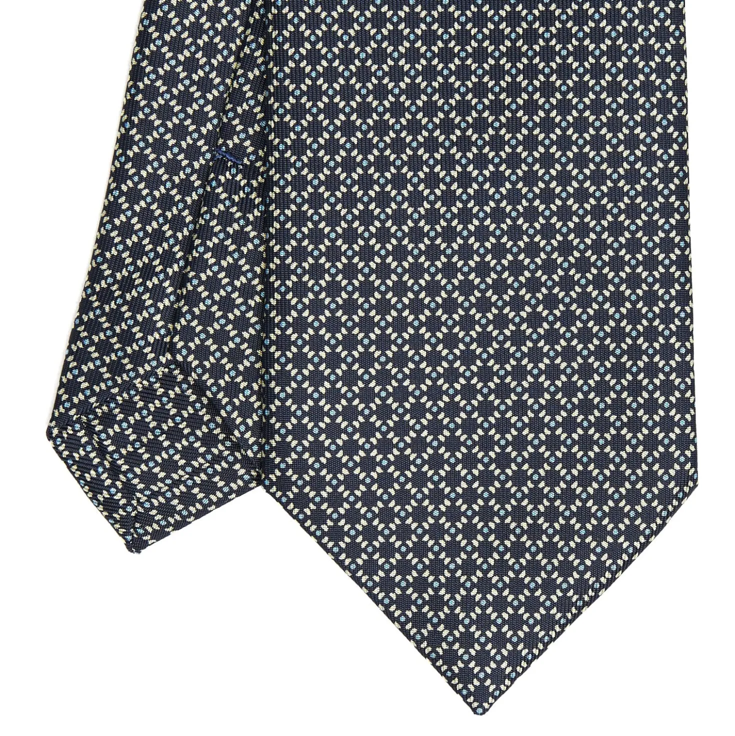 CRAVATTA SARTORIALE CLASSICA IN SETA BLU SCURO Microfantasia geometrica
