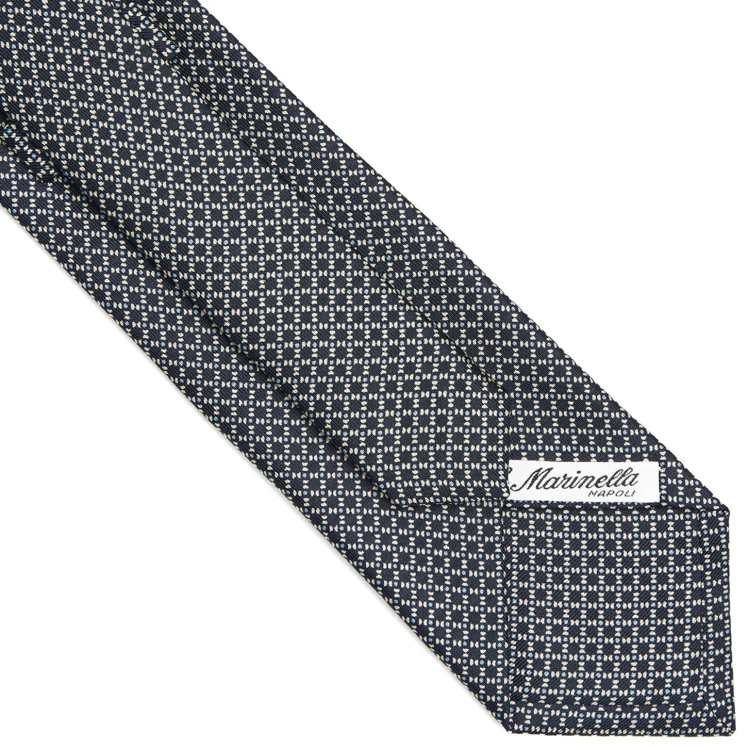 CRAVATTA SARTORIALE CLASSICA IN SETA BLU SCURO Microfantasia geometrica