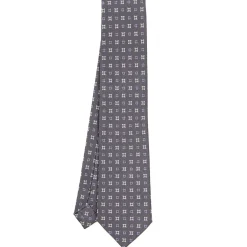 CRAVATTA SARTORIALE CLASSICA IN SETA GRIGIO SCURO Microfantasia fiore