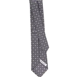 CRAVATTA SARTORIALE CLASSICA IN SETA GRIGIO SCURO Microfantasia fiore