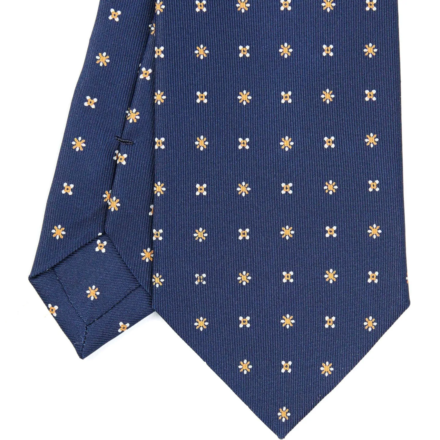 CRAVATTA SARTORIALE CLASSICA IN SETA BLU SCURO Microfantasia fiore