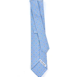 CRAVATTA SARTORIALE CLASSICA IN SETA AZZURRA Microfantasia fiore
