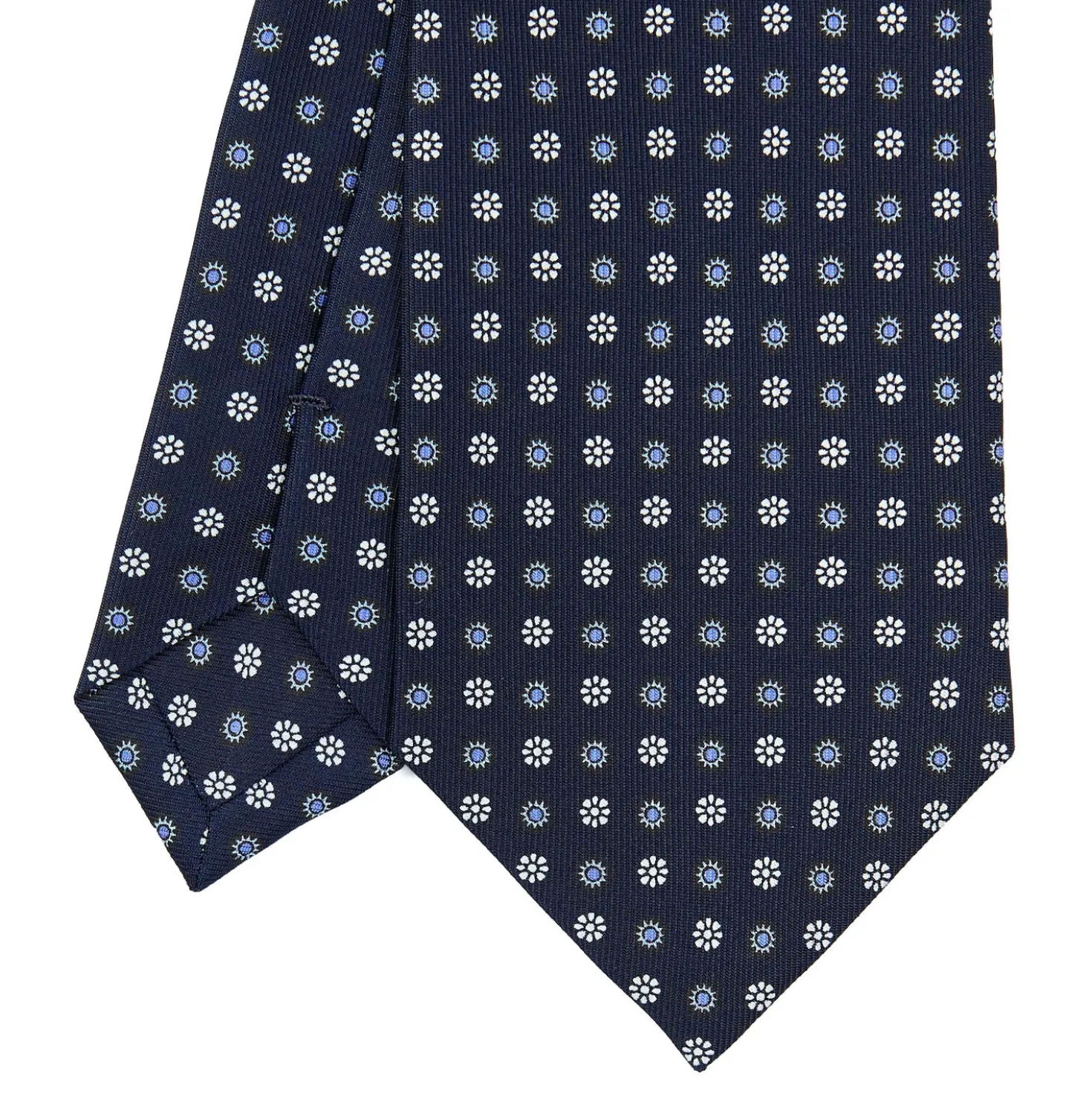 CRAVATTA SARTORIALE CLASSICA IN SETA BLU SCURO Microfantasia fiore