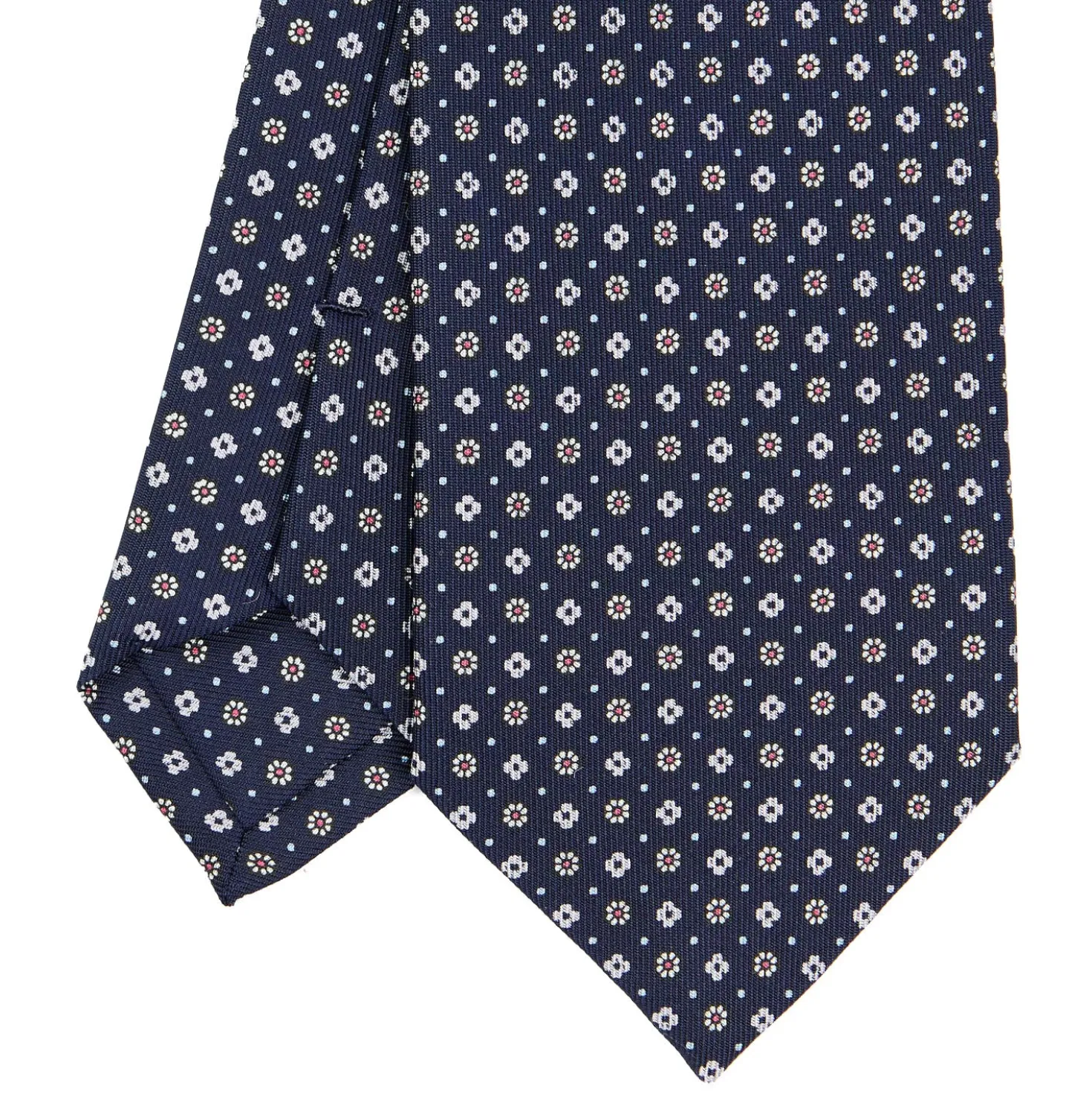 CRAVATTA SARTORIALE CLASSICA IN SETA BLU SCURO Microfantasia fiore