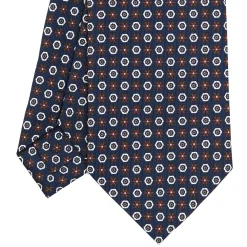 CRAVATTA SARTORIALE CLASSICA IN SETA BLU SCURO Microfantasia fiore