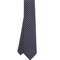 CRAVATTA SARTORIALE CLASSICA IN SETA BLU SCURO Microfantasia fiore