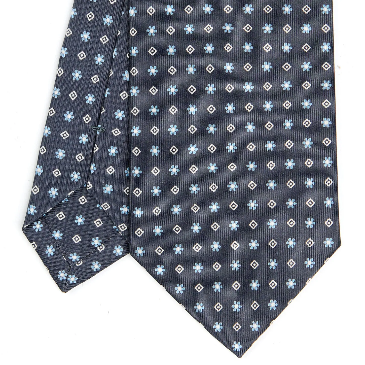 CRAVATTA SARTORIALE CLASSICA IN SETA GRIGIO SCURO Microfantasia fiore