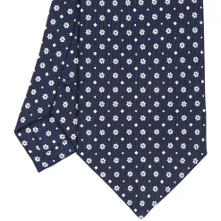 CRAVATTA SARTORIALE CLASSICA IN SETA BLU SCURO Microfantasia fiore