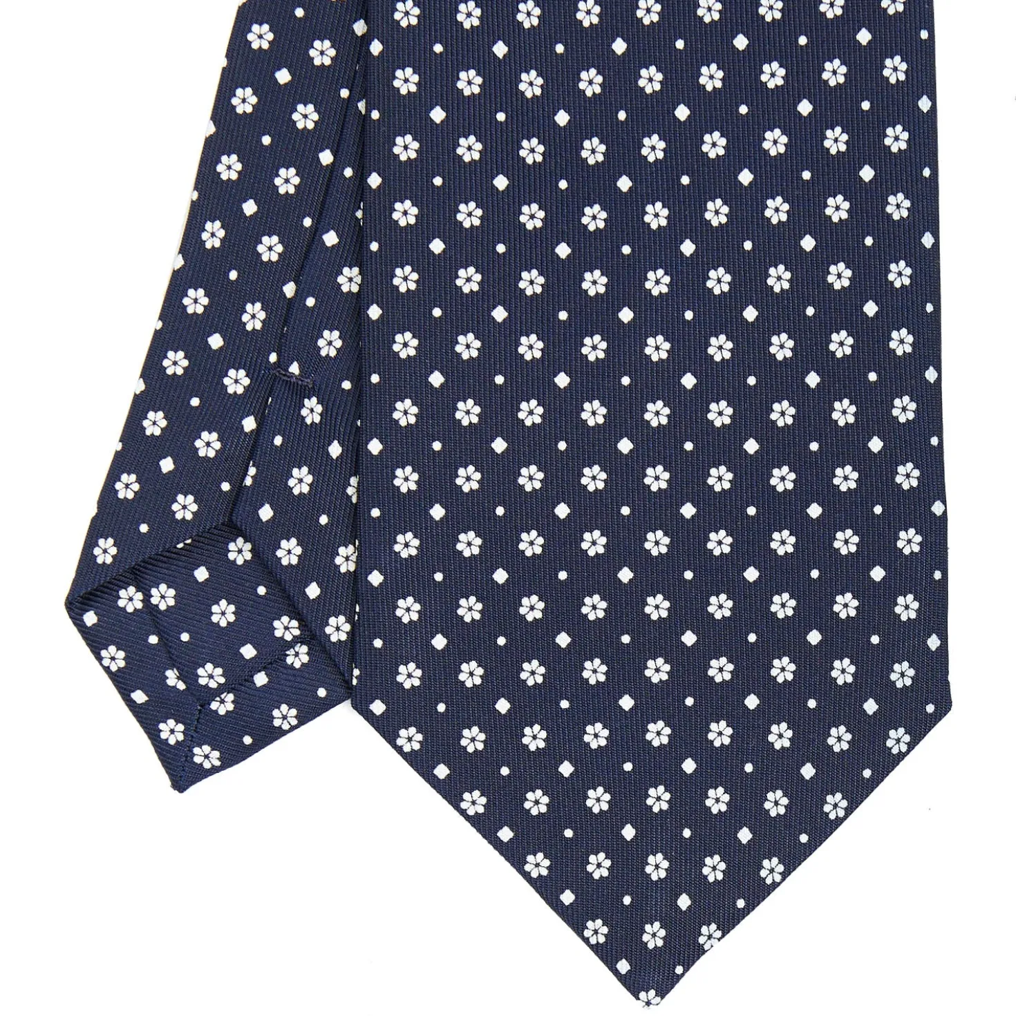 CRAVATTA SARTORIALE CLASSICA IN SETA BLU SCURO Microfantasia fiore
