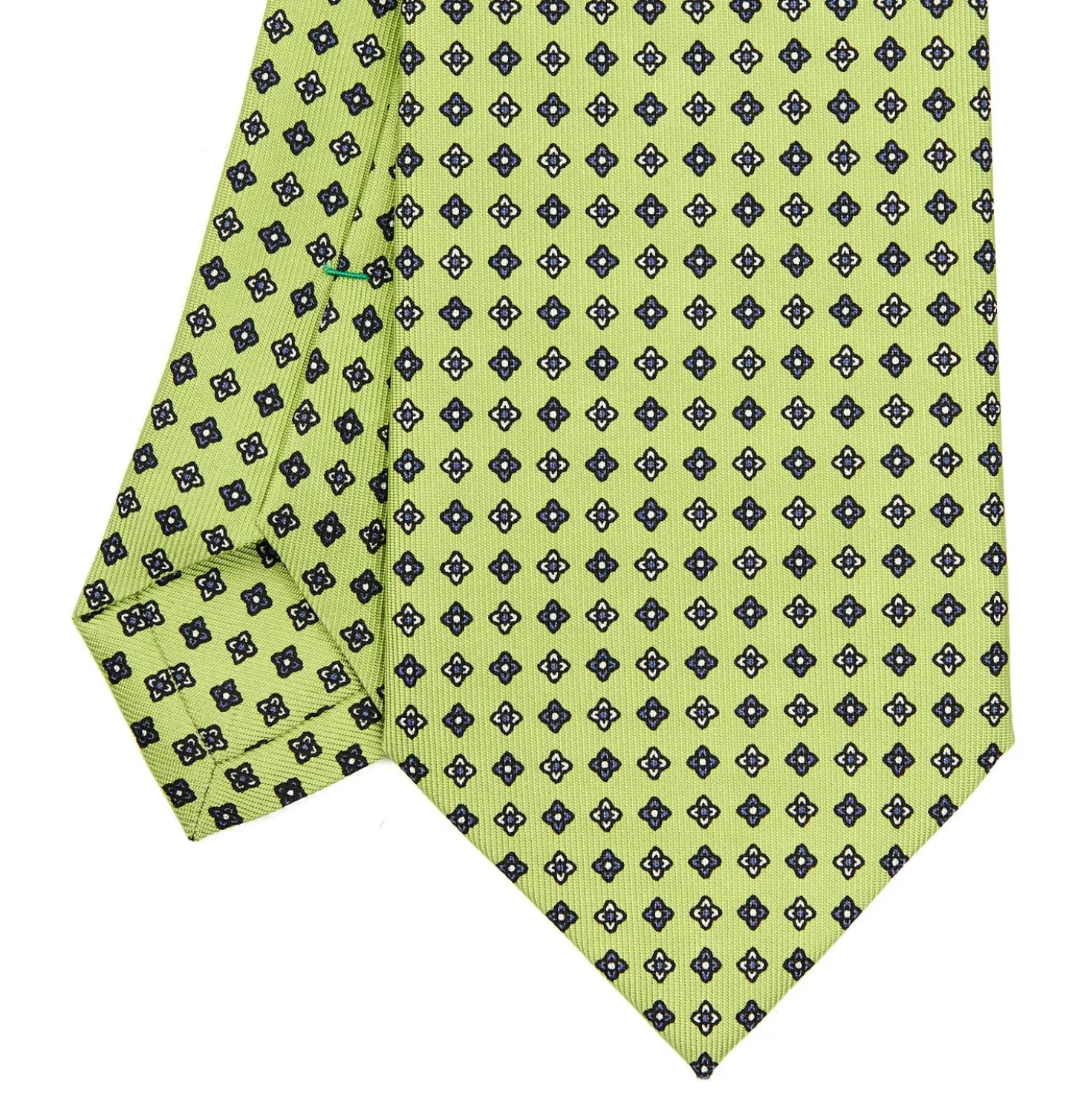 CRAVATTA SARTORIALE CLASSICA IN SETA VERDE CHIARO Microfantasia fiore
