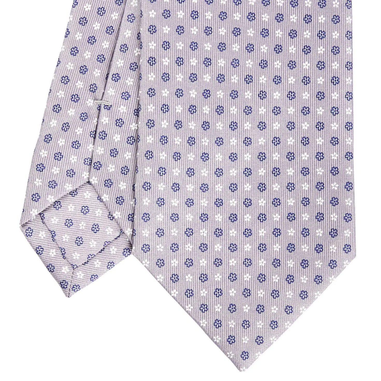 CRAVATTA SARTORIALE CLASSICA IN SETA GRIGIO CHIARO Microfantasia fiore