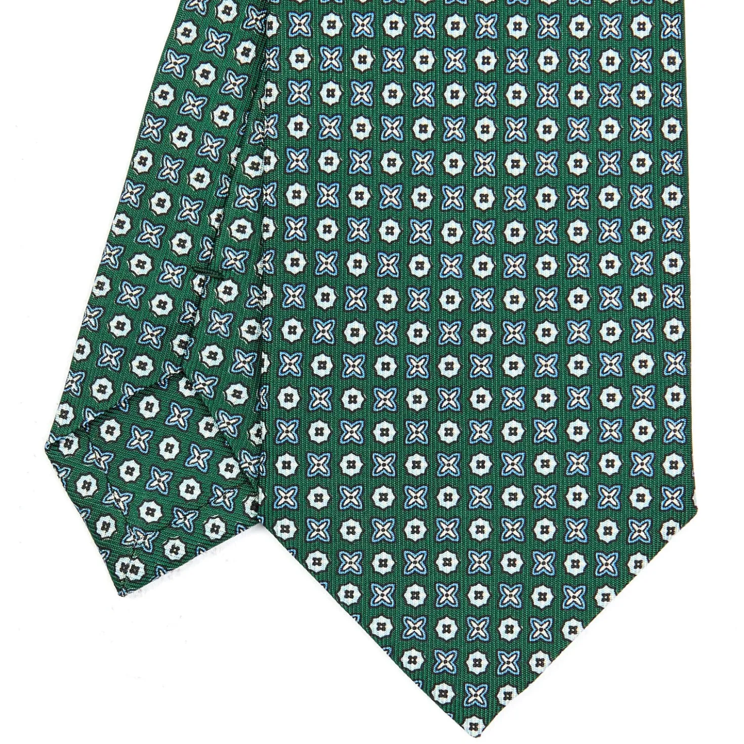 CRAVATTA SARTORIALE CLASSICA IN SETA VERDE SCURO Microfantasia fiore
