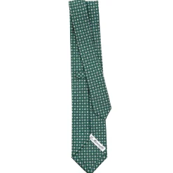 CRAVATTA SARTORIALE CLASSICA IN SETA VERDE SCURO Microfantasia fiore