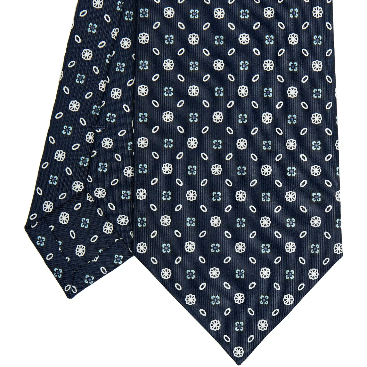 CRAVATTA SARTORIALE CLASSICA IN SETA BLU SCURO Microfantasia fiore