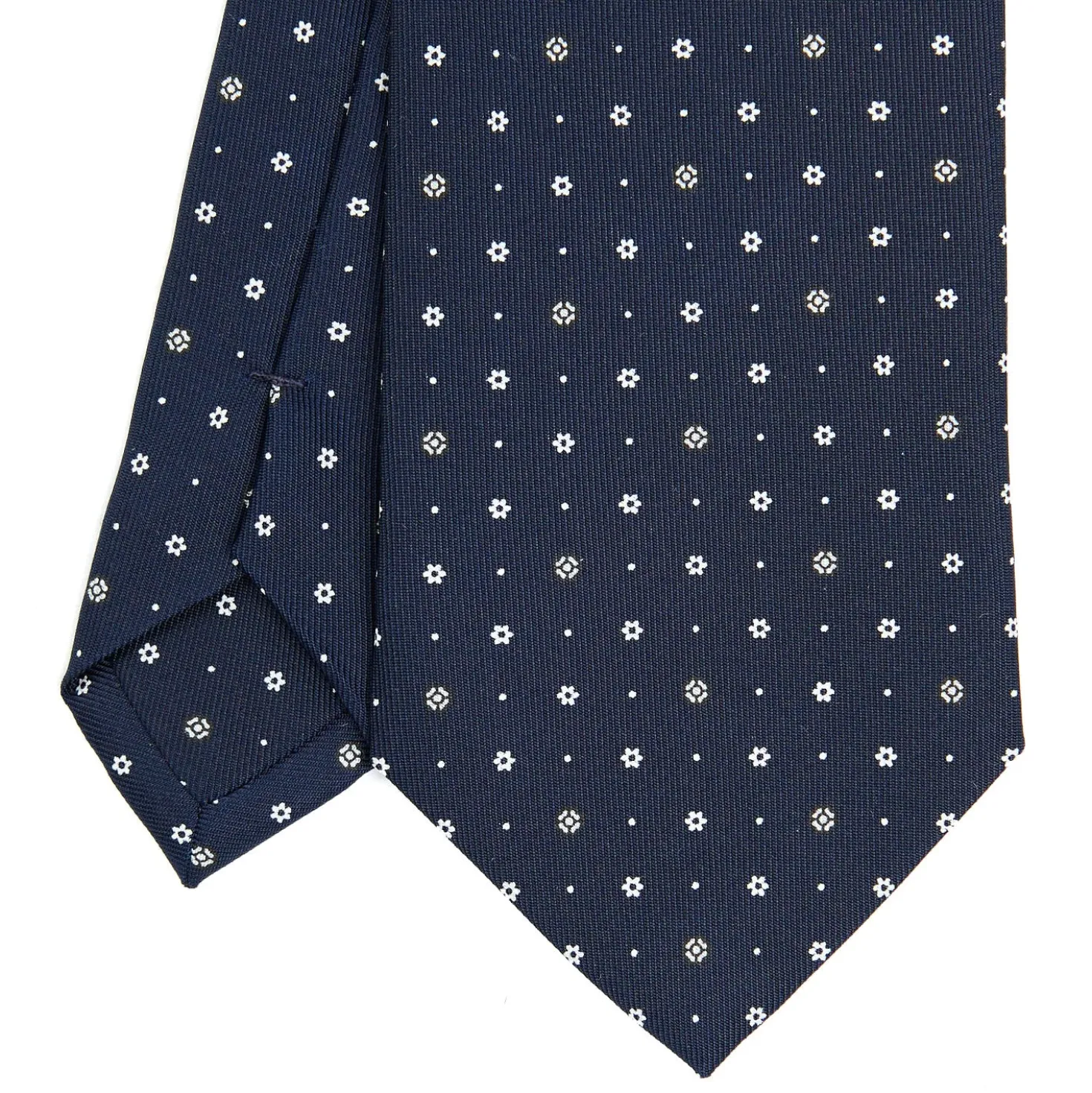 CRAVATTA SARTORIALE CLASSICA IN SETA BLU SCURO Microfantasia fiore
