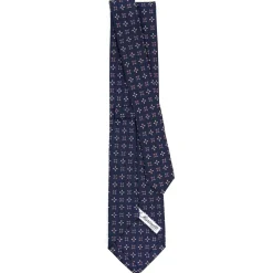 CRAVATTA SARTORIALE CLASSICA IN SETA BLU SCURO Microfantasia fiore