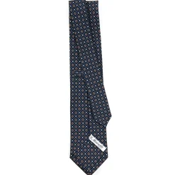 CRAVATTA SARTORIALE CLASSICA IN SETA BLU SCURO Microfantasia fiore