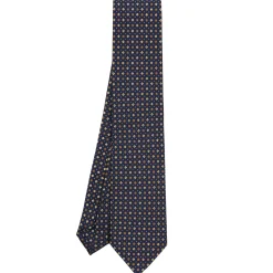 CRAVATTA SARTORIALE CLASSICA IN SETA BLU SCURO Microfantasia fiore