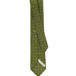 CRAVATTA SARTORIALE CLASSICA IN SETA VERDE OLIVA Microfantasia fiore