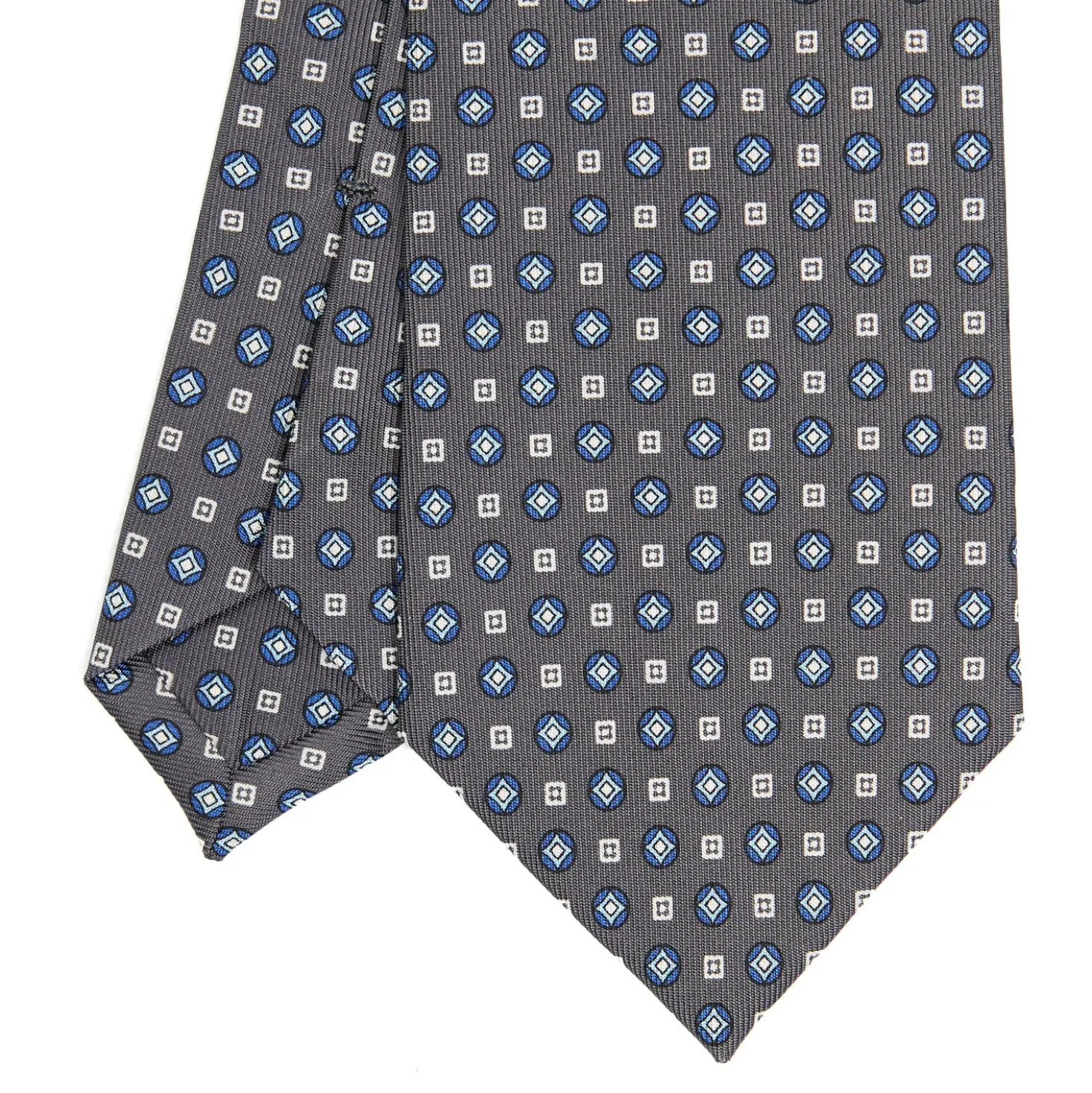 CRAVATTA SARTORIALE CLASSICA IN SETA GRIGIO SCURO Microfantasia fiore