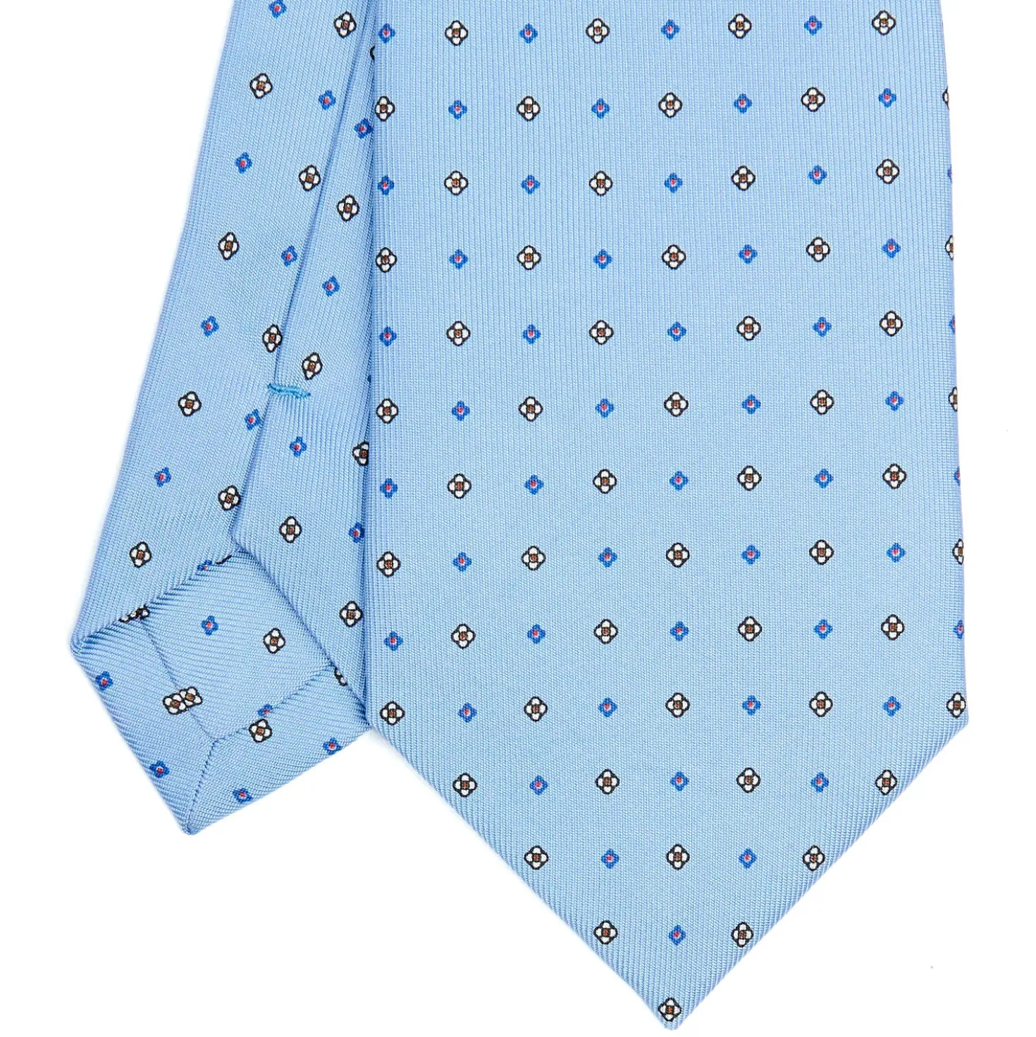 CRAVATTA SARTORIALE CLASSICA IN SETA AZZURRA Microfantasia fiore