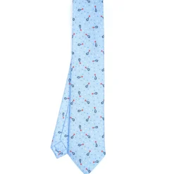CRAVATTA SARTORIALE CLASSICA IN SETA AZZURRA Disegno natalizio