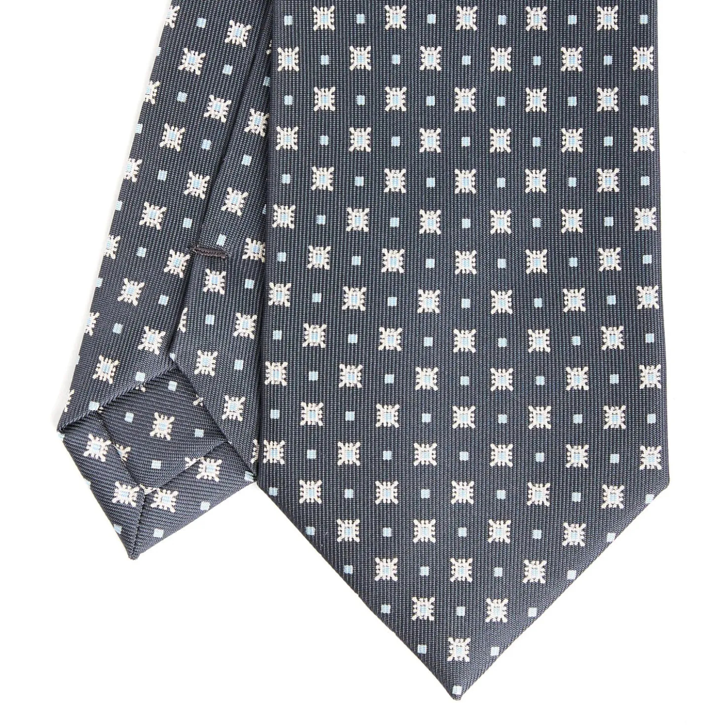 CRAVATTA SARTORIALE CLASSICA IN SETA GRIGIO SCURO Microfantasia fiore