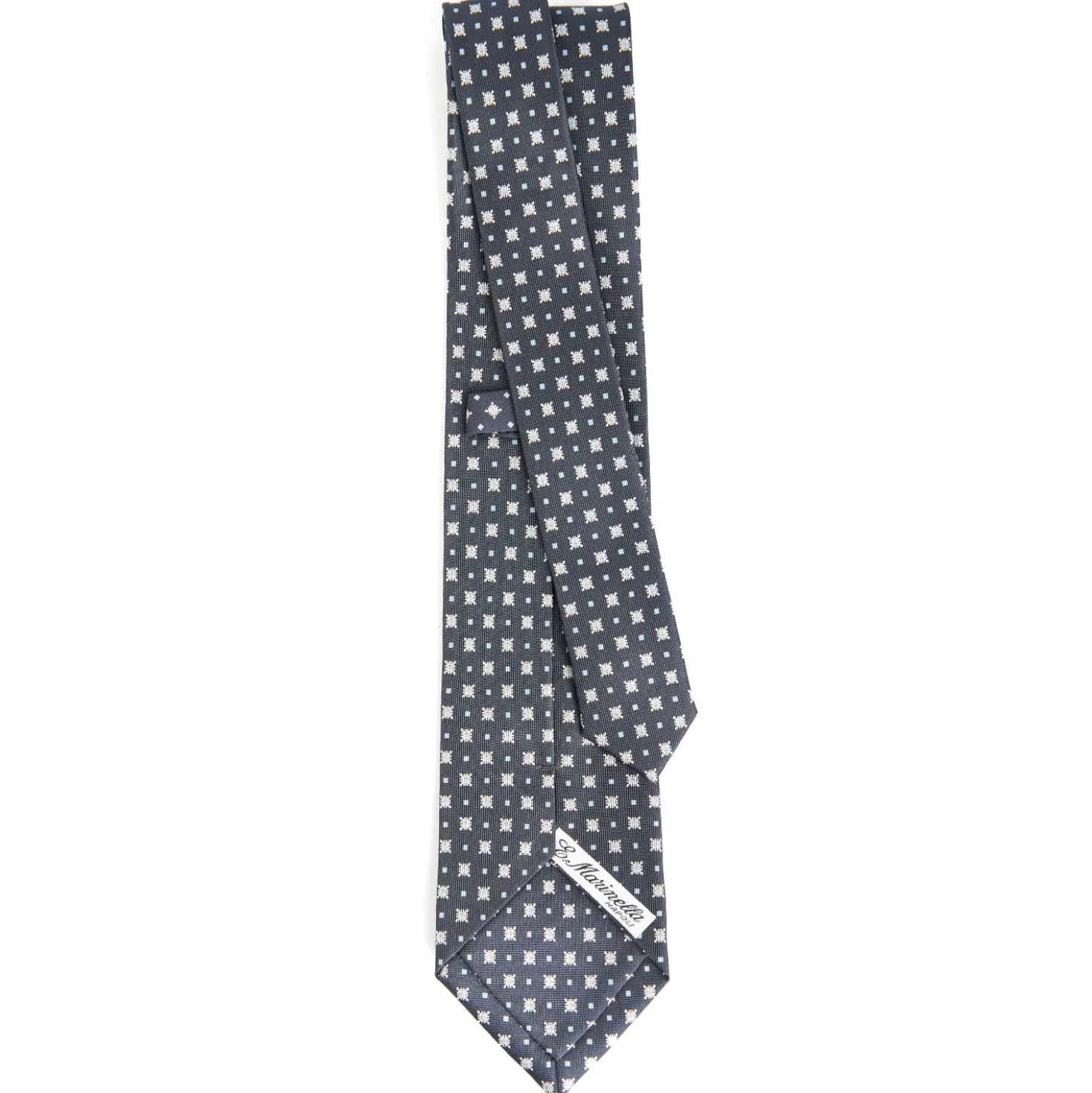 CRAVATTA SARTORIALE CLASSICA IN SETA GRIGIO SCURO Microfantasia fiore