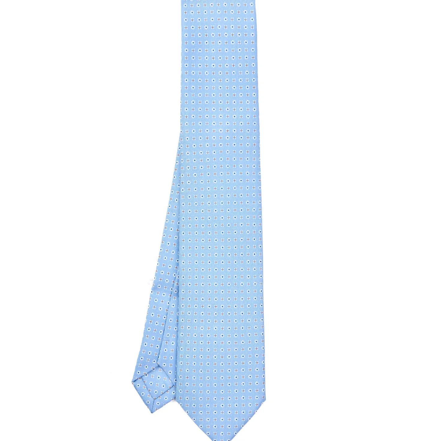 CRAVATTA SARTORIALE EXTRA LONG IN SETA AZZURRA Microfantasia fiore