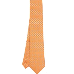 CRAVATTA SARTORIALE EXTRA LONG IN SETA ARANCIONE Microfantasia fiore