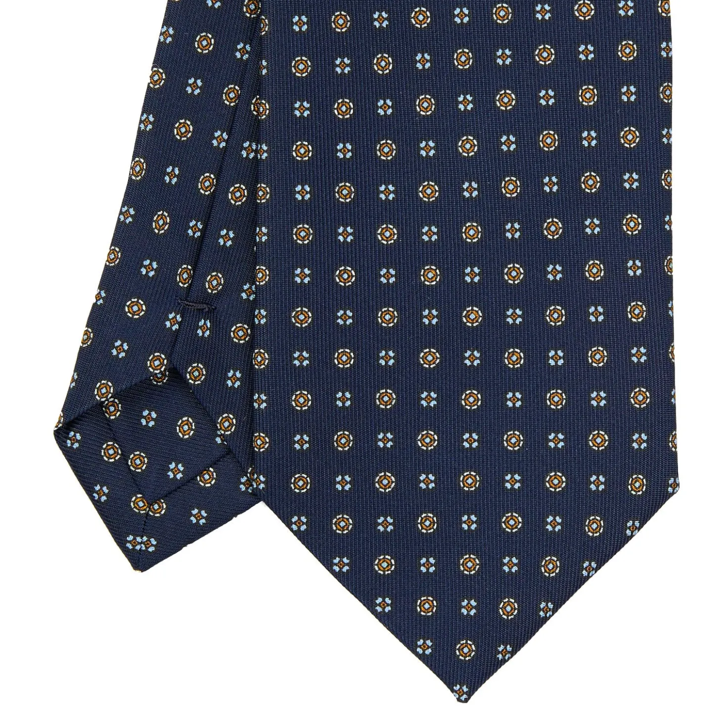 CRAVATTA SARTORIALE EXTRA LONG IN SETA BLU SCURO Microfantasia fiore