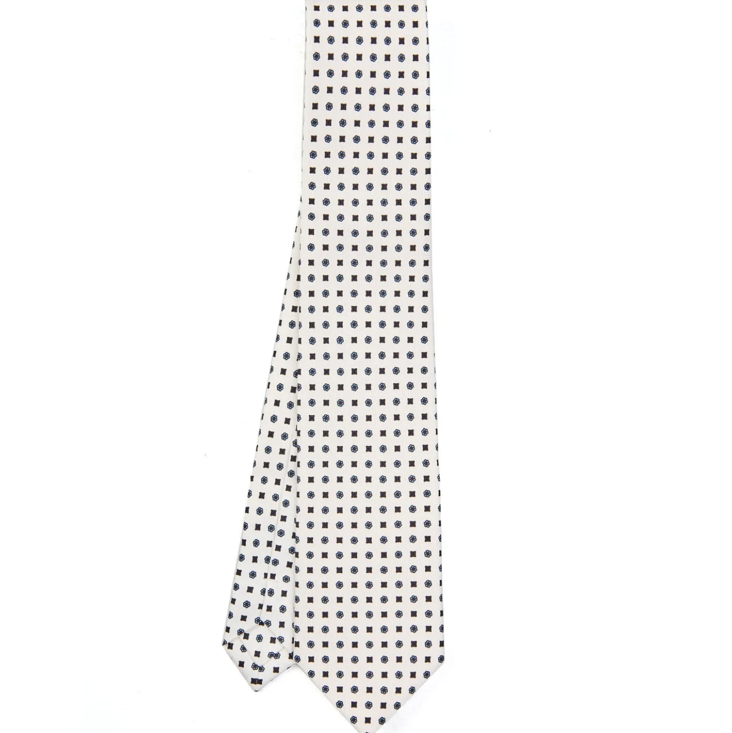 CRAVATTA SARTORIALE EXTRA LONG IN SETA BIANCA Microfantasia fiore
