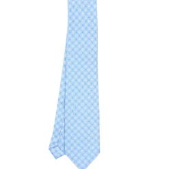CRAVATTA SARTORIALE EXTRA LONG IN SETA AZZURRA Microfantasia fiore