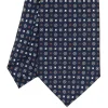 CRAVATTA SARTORIALE EXTRA LONG IN SETA BLU SCURO Microfantasia fiore