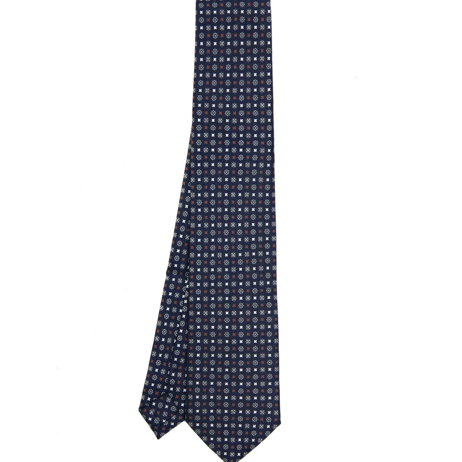 CRAVATTA SARTORIALE EXTRA LONG IN SETA BLU SCURO Microfantasia fiore
