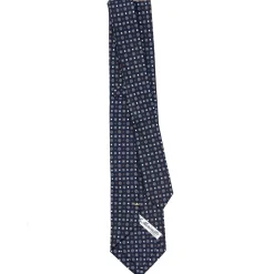 CRAVATTA SARTORIALE EXTRA LONG IN SETA BLU SCURO Microfantasia fiore