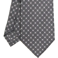 CRAVATTA SARTORIALE EXTRA LONG IN SETA GRIGIO SCURO Microfantasia fiore