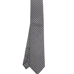 CRAVATTA SARTORIALE EXTRA LONG IN SETA GRIGIO SCURO Microfantasia fiore