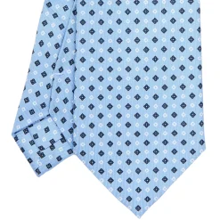CRAVATTA SARTORIALE EXTRA LONG IN SETA AZZURRA Microfantasia fiore