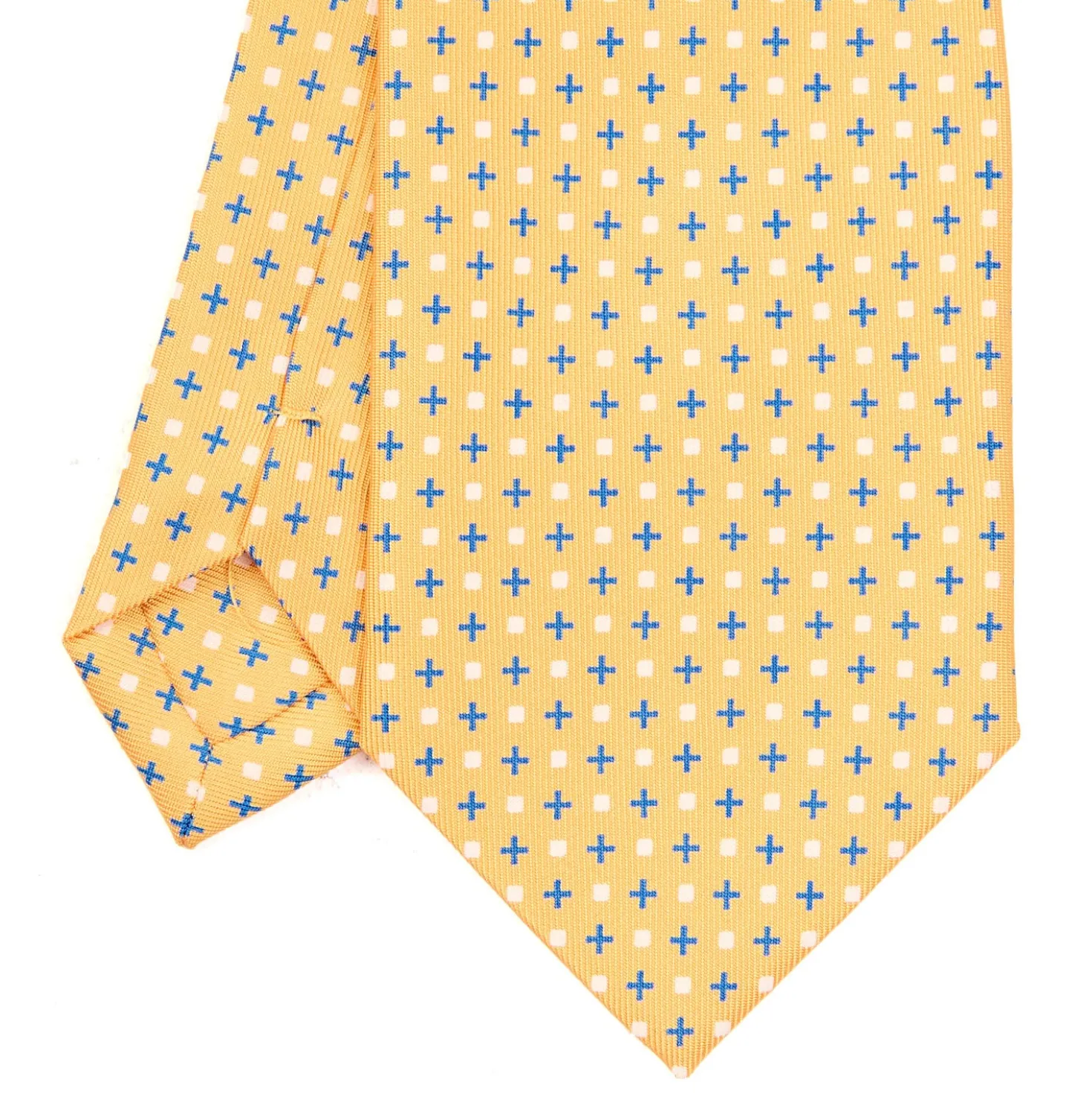 CRAVATTA SARTORIALE EXTRA LONG IN SETA GIALLA Microfantasia fiore