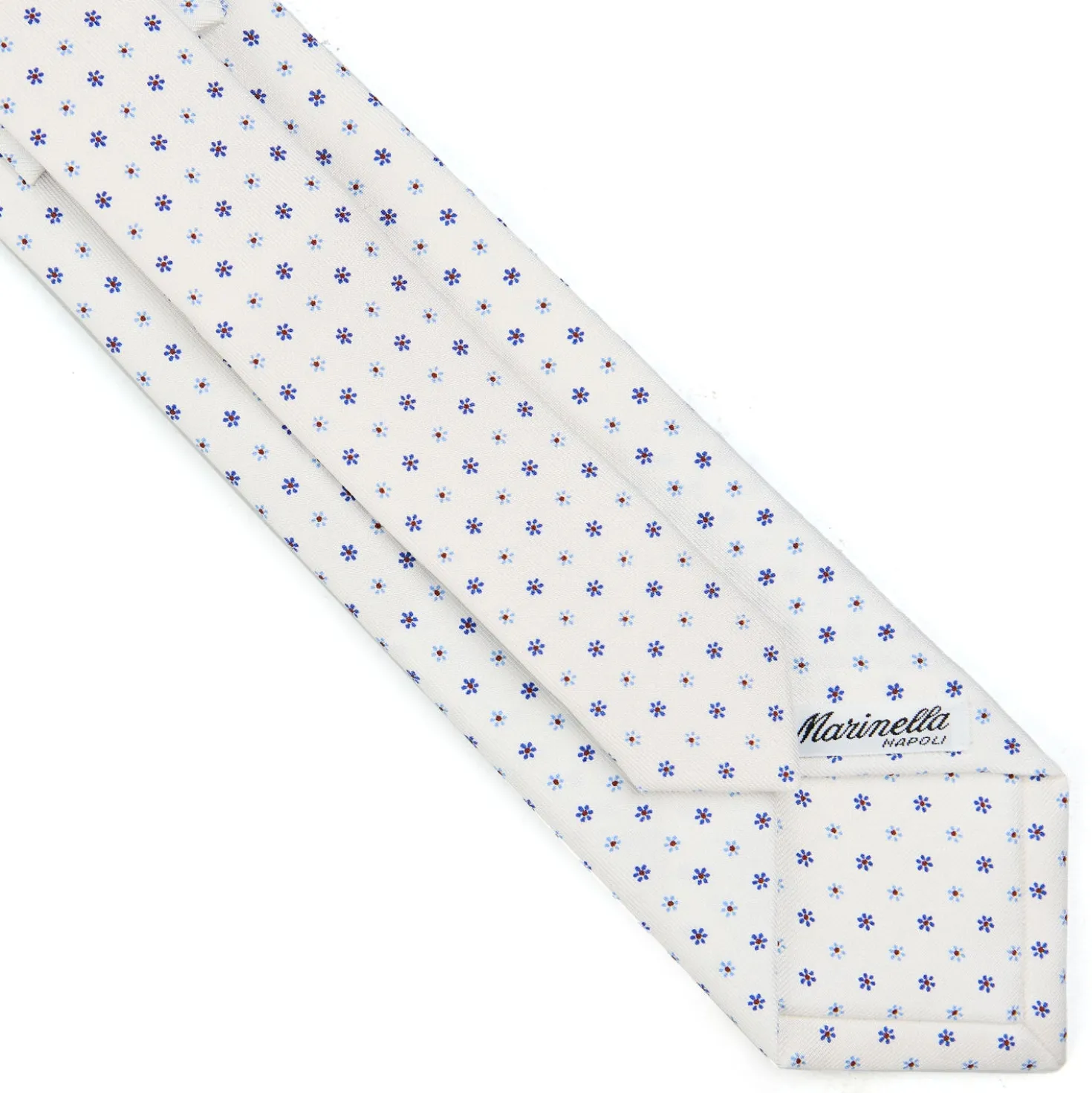 CRAVATTA SARTORIALE EXTRA LONG IN SETA BIANCA Microfantasia fiore