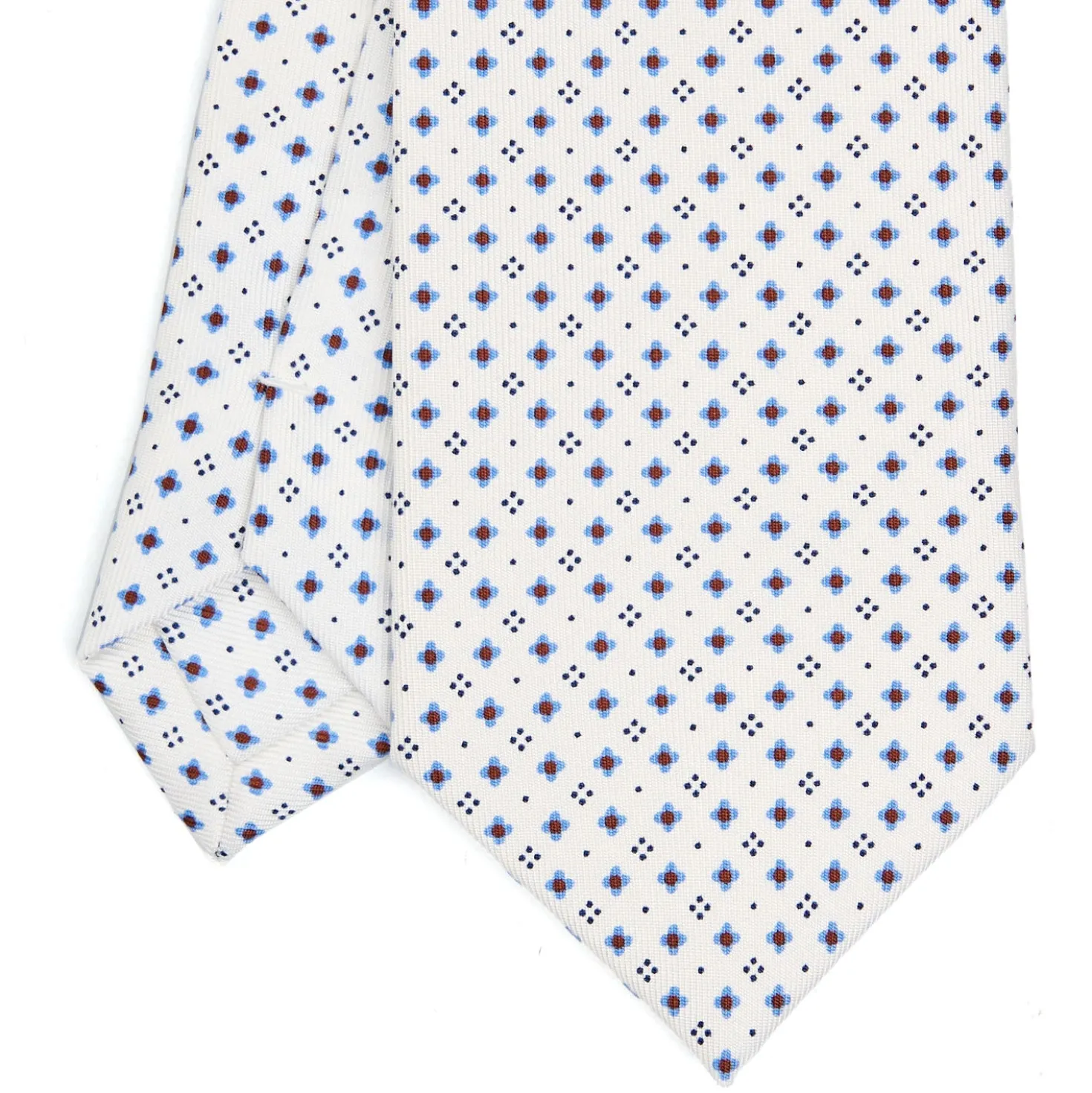 CRAVATTA SARTORIALE EXTRA LONG IN SETA BIANCA Microfantasia fiore