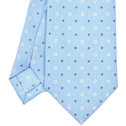 CRAVATTA SARTORIALE EXTRA LONG IN SETA AZZURRA Microfantasia fiore