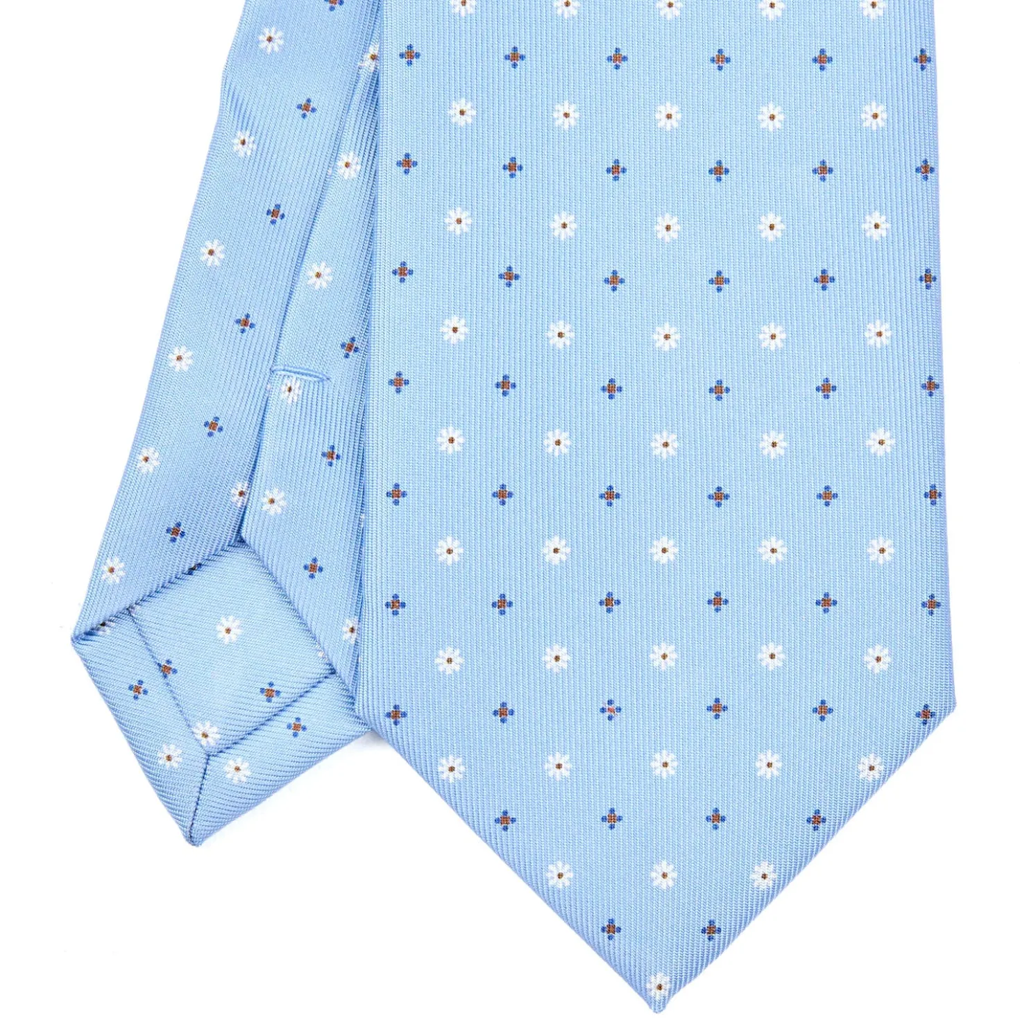 CRAVATTA SARTORIALE EXTRA LONG IN SETA AZZURRA Microfantasia fiore