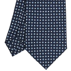 CRAVATTA SARTORIALE EXTRA LONG IN SETA BLU SCURO Microfantasia fiore
