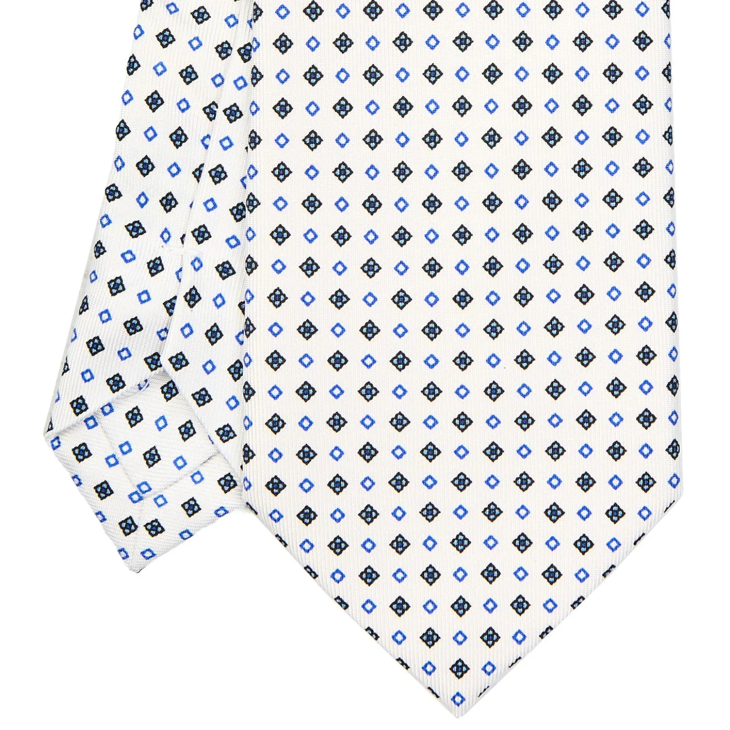 CRAVATTA SARTORIALE EXTRA LONG IN SETA BIANCA Microfantasia fiore